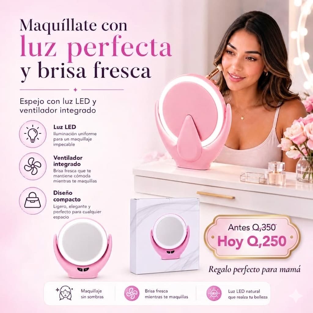 ESPEJO LUMIGLOW — Luz LED + Brisa Fresca
