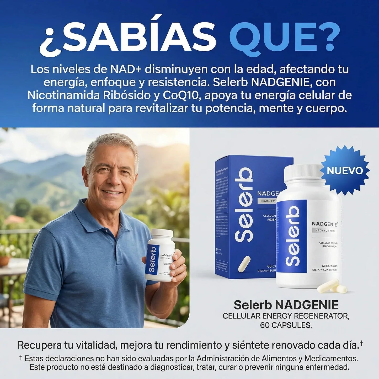 🔥SELERB NAD+  Energía, potencia y vitalidad masculina total💪