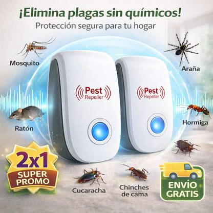 2 x 1 Repelente Ultrasonico para Insectos y Ratones