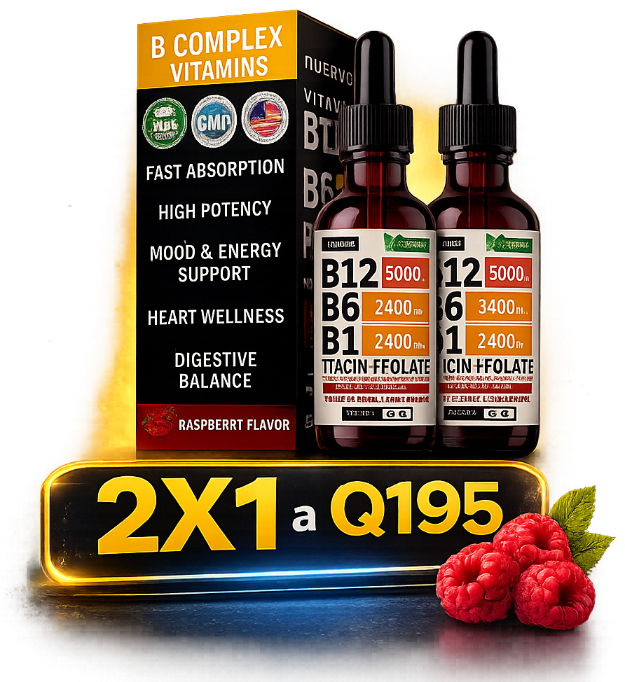 Vitamina B12 B6 B1 ,Líquida de Frambuesa – Lleva 2 Paga 1