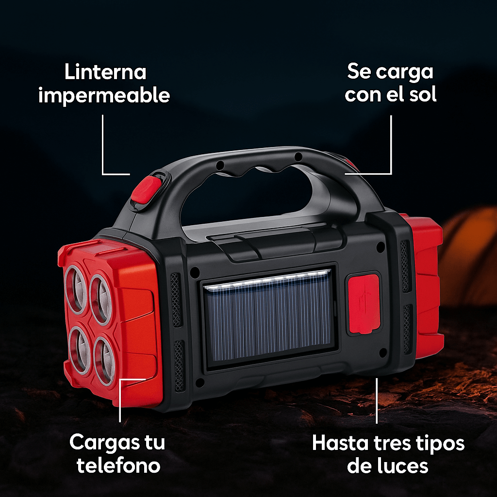 Linterna solar para acampar y seguridad disponible en color naranja y rojo