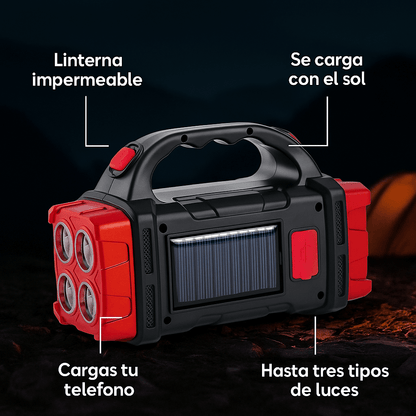Linterna solar para acampar y seguridad disponible en color naranja y rojo
