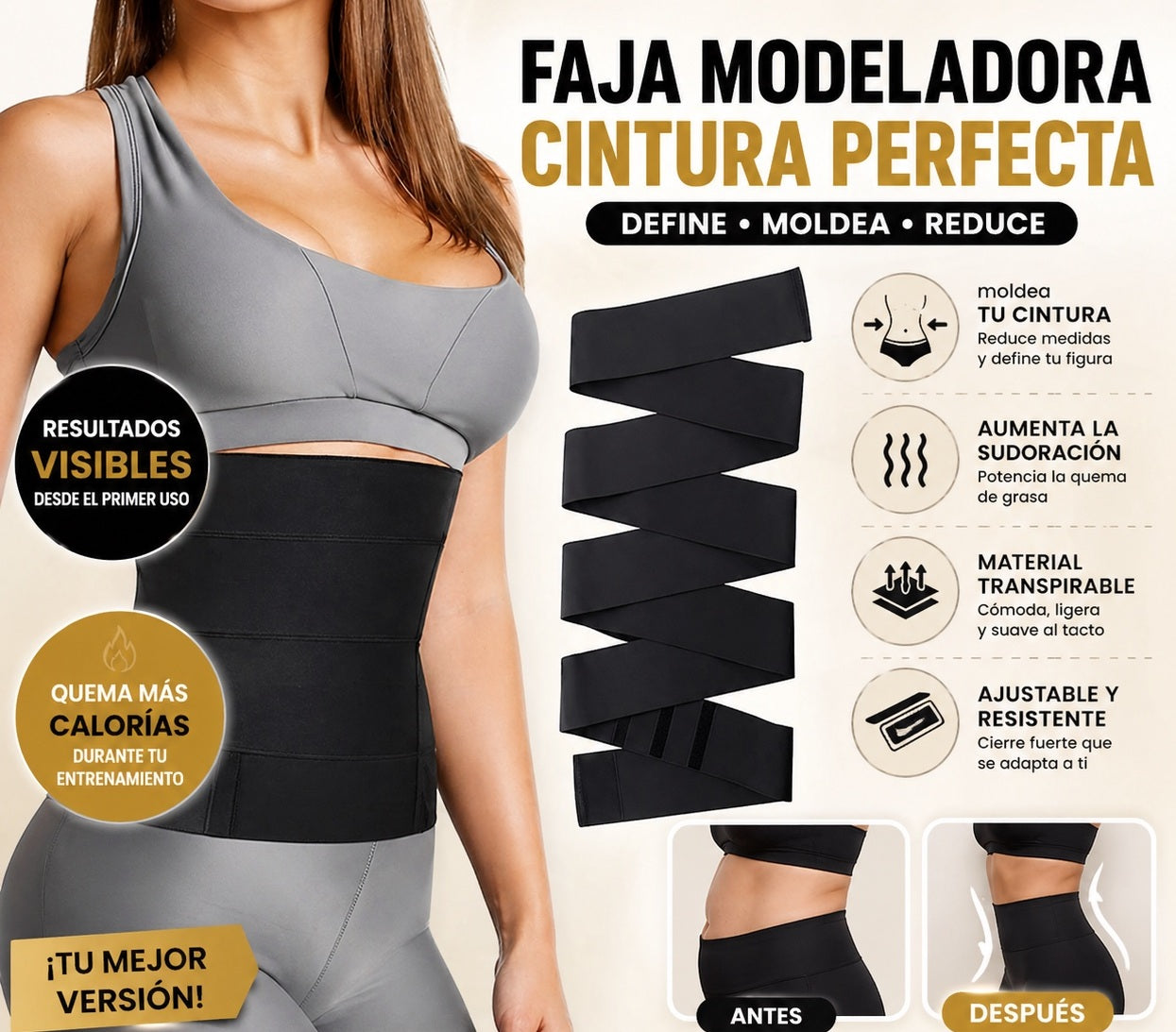 Faja moldeadora cintura de avispa ajustable👑👀(3 metros)