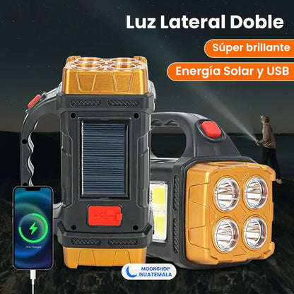 Linterna solar con puerto para recargar tu celular en caso de necesidad