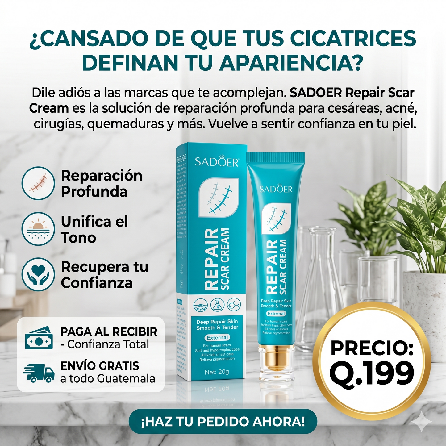 Crema Reparadora SADOER — Reduce cicatrices, manchas y textura irregular