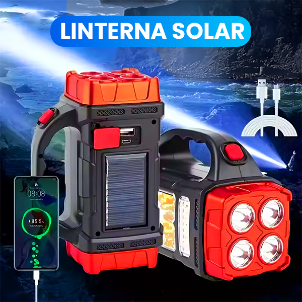 Linterna solar LED recargable con el sol, impermeable y con mango para acampar