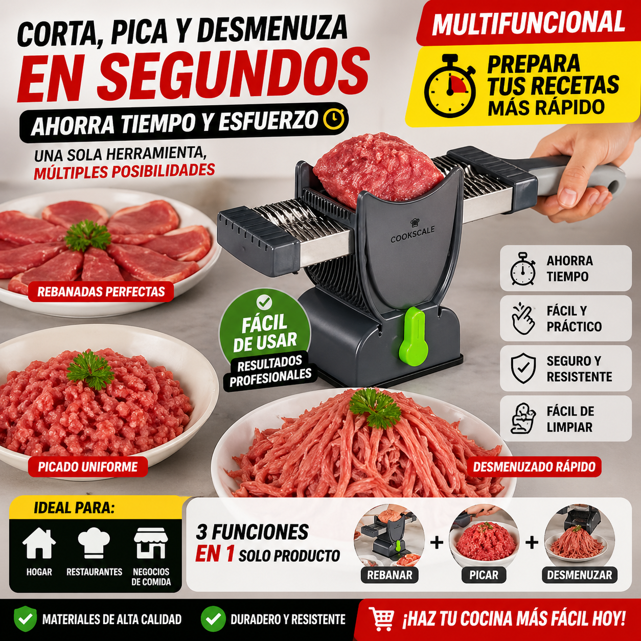 Cortadora de proteína 3 en 1 acero inoxidable + ENVÍO GRATIS 🎁